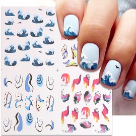 TBRZTR Wave Nail Stickers Colorful Ripple Water Transfer Nail Decals Holographic Art Sticker Decal Sea Wave Nail Art Design for Women DIY Supplies Manicure Decoration Nail Art Decal, Blue,red