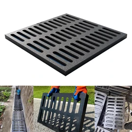 Cast Iron Drain Grate, 24 * 24in Outdoor Drain Cover, Heavy Duty B125 Class Channel Grate, Black Square Drainage Grate, Metal Sewer Grate for Concrete Floor, Yard, Driveway & Garage.