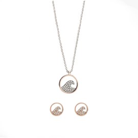 Pura Vida Rose Gold Pave Wave Necklace & Earring Set - Rose Gold Jewelry for Women, Matching Necklace & Earrings Set - Rose Gold Necklace & Stud Earrings with Cubic Zirconia - 2-Piece Jewelry Pack