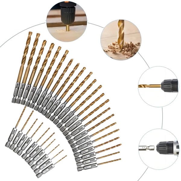 Unbranded 32Pcs Drill Bit Set 2.44"-4.69" HSS Titanium Multi Drill