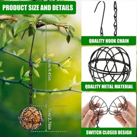 Fat Ball Feeder - 2pcs Metal Fat Ball Bird Holder, Hanging Bird Feeders for Small Birds with 2 S-shaped hooks for Outdoor Garden Wildlife Birds Finch Sparrow Robin