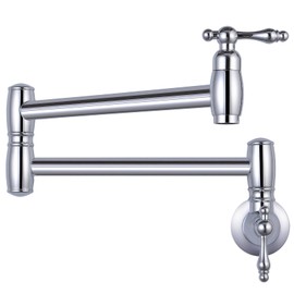 AKL Pot Filler Faucet, Chrome Wall Mount Kitchen Sink Pot Filler Faucet, Commercial Folding Kitchen Faucets, 2 Handle with Double Joint Swing Arms Brass Stove