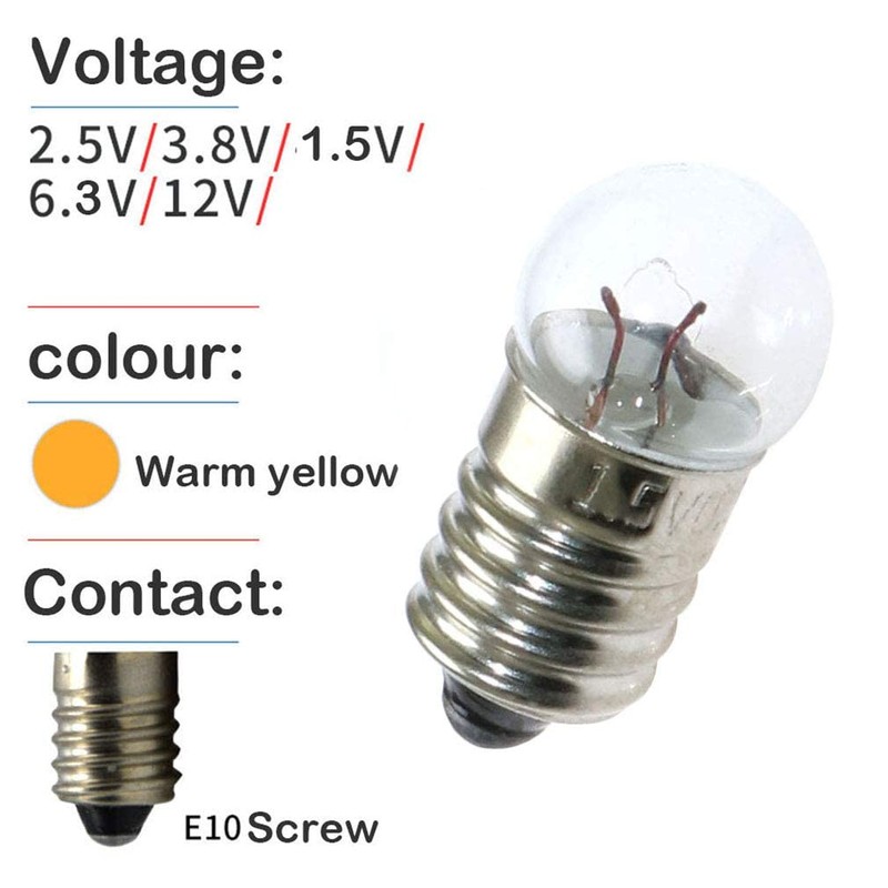 MEETOOT Set of 10pcs 1.5V Screw Mini Bulbs and 5pcs