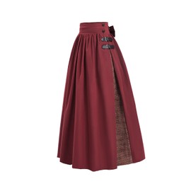 Fiamll Women's Victorian Patchwork Skirt Renaissance Skirt Elastic High Waist A-line Medieval Maxi Skirt, red