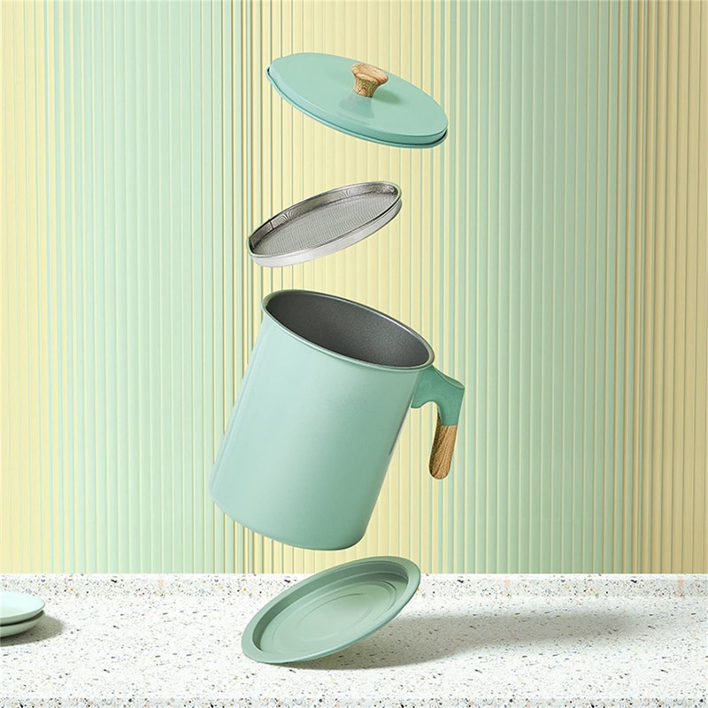 Bacon Grease Container with Strainer, 1.4L Oil Strainer Pot Iron
