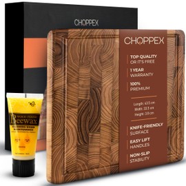 Choppex End Grain Teak Wood Cutting Board – 13.1x17.1x1.5 in, Premium Butcher Block with Deep Juice Groove, Non-Slip Feet & Side Handles – Heavy-Duty Wooden Chopping Board for Meat, Veggies & More