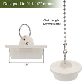 sourcing map 2Pcs Tub Stoppers, Rubber Bathtub Stoppers 1-1/2" Kitchen Sink Drain Stopper, Bathroom Drain Plug with Pull Ring and 15" Stainless Steel Beaded Chain, White