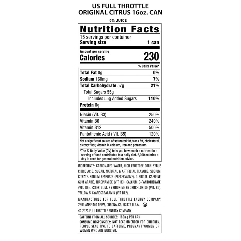 Full Throttle Citrus: Hard-Working Energy Drink. 16 Fl oz (Pack