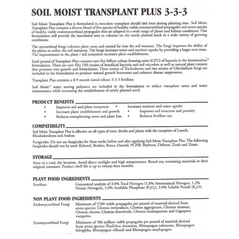 SoilMoist 5lb Soil Moist Mycorrhizal Transplant Formula 3-3-3 Fertilizer Treats