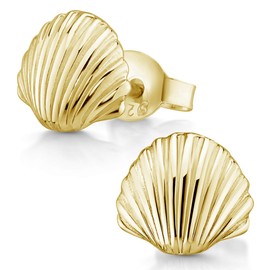 Materia Shell Earrings Set Maritime Beach Jewellery - Small Stud Earrings 925 Silver Gold Rose Gold Selectable, Yellow Gold
