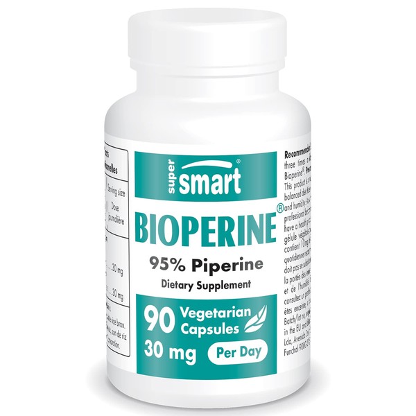 Supersmart - Bioperine 30 mg Per Day - Natural Black Pepper Extract 95% Piperine - Helps Increase Digestive Enzymes & Gut Flora | Non-GMO & Gluten Free - 90 Vegetarian Capsules