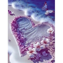 ParNarZar 5D Diamond Painting Pictures 30 x 40 cm Pink Beach Flower, Small Square Stones DIY Full Picture Set for Entrance Hall, Stairs, Kitchen, Dining Room, Living Room, Bedroom