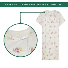 Personal Touch Women's Adaptive Poly/Cotton Backwrap Gown (Green With Flowers 02, Medium)