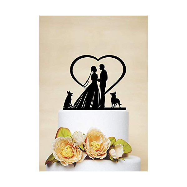 UTF4C Heart Wedding Cake Topper, Custom Cake Topper with German Shepherd, Personalized Cake Topper with Dogs, Party Cake Decoration Supplies, Acrylic Cake Topper, Novelty Unique Cake Insert, ADF059