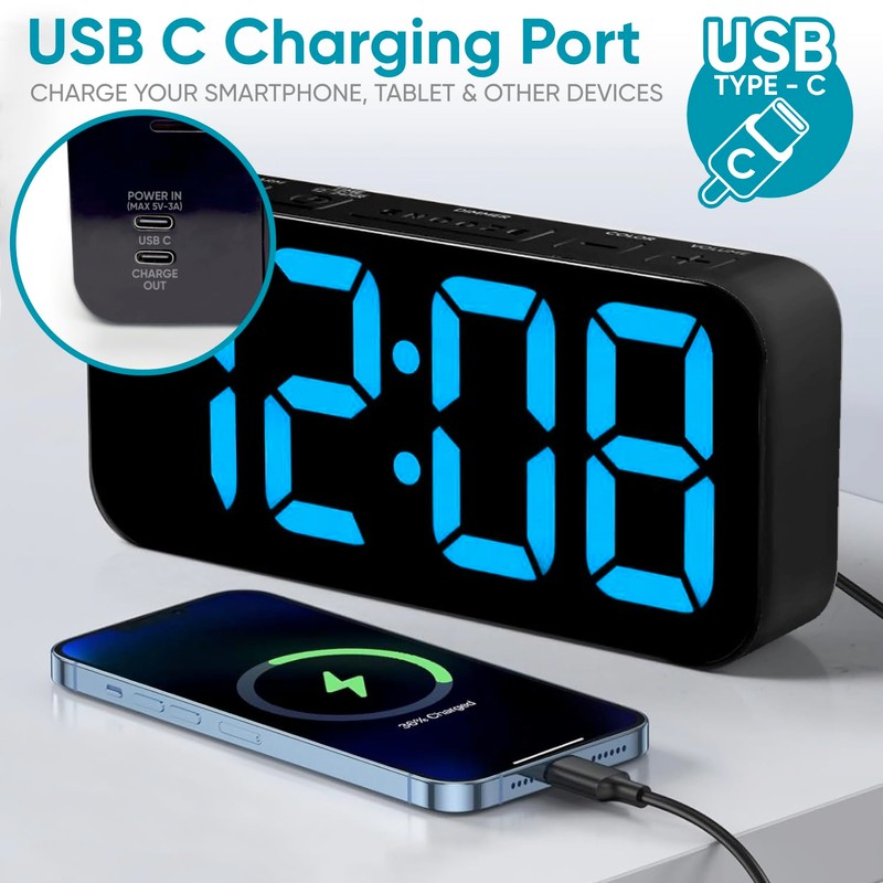 Westclox Digital Clock for Adults with 2" RGB Color Display,