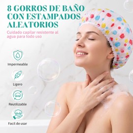 8PCS Gorro de Ducha Impermeable, Gorro de Ducha Elástico Reutilizable, Ajustables para Cabello Largo o Corto, Lavado de Cara y Baño, para Mujer, Spa, Salón, uso Doméstico y Hotel