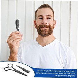 Hemoton 3pcs Mustache and Eyebrow Trimming Scissors Set Stainless Steel Beard Shears with Comb Pu Leather Storage Bag for Home Barbershop Durable Grooming Kit for Men