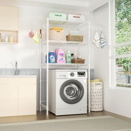 Ulif U8 Laundry Room Storage Organizer, Over The Washer and Dryer Storage Shelves for Laundry Organization, 35”W x 13.4”D x 76.2”H, Suit Washing Machine Width Within 32.6”, Hold 304 lb, White