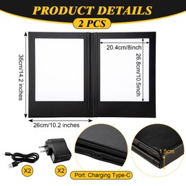 Yiyiring LED Menu Covers 8" x 10.5" LED Backlit Light Double Panel Menu Holder PU Leather Folder Fits Paper for Restaurant Hotel Club Bar Wine