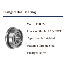Kozelo F683ZZ Flange Ball Bearing - [3 x 7 x 3 mm] Replacement Wheel Bearing for Wheelbarrow Lawn Mower Hand Truck Axle Use Chrome Steel ABEC1 Pack of 10