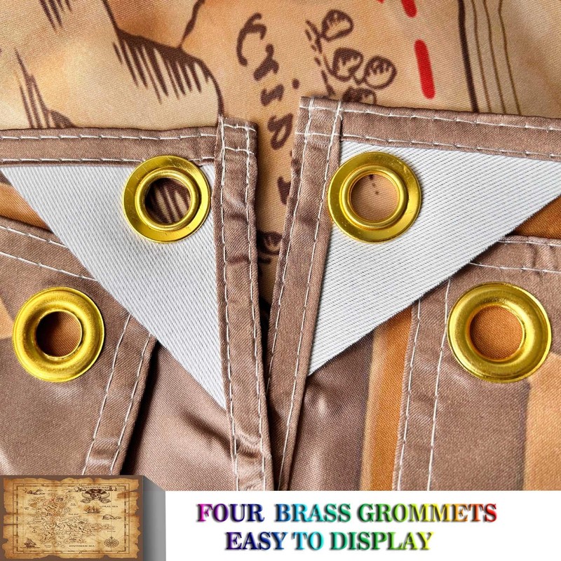 Pirate Treasure Map Background Banner Flag 3X5Ft -Four Brass Grommets
