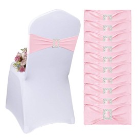 50 x Pink Stretch Elastic Chair Sashes with Buckle and Bow, Chair Bows, Elastic Chair Sashes, No Tieing, Decoration for Wedding, Party, Christening (Pink, 50)