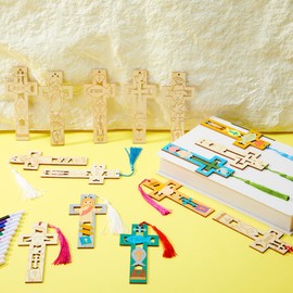Yexiya 30 Sets DIY Christian Bible Bookmarks for Crafts, Unfinished Wooden Cutouts with 30 Tassels & 12 Color Markers, Bulk Religious Art Supplies for Sunday School, Vbs, Baptism & Church Activities