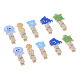 Ciieeo 10pcs Creative Cartoon Sea Animal Clips with Rope Photo Holders for Memo Notes Cards for Home Office Cafe Decor Natural Material Unique Design