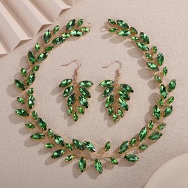 Teyglen Green Crystal Bride Wedding Hair Vine Handmade Rhinestone Bridal Headband Wedding Hair Piece Shiny Rhinestone Headpiece Hair Accessories for Women Bridesmaid(Green)