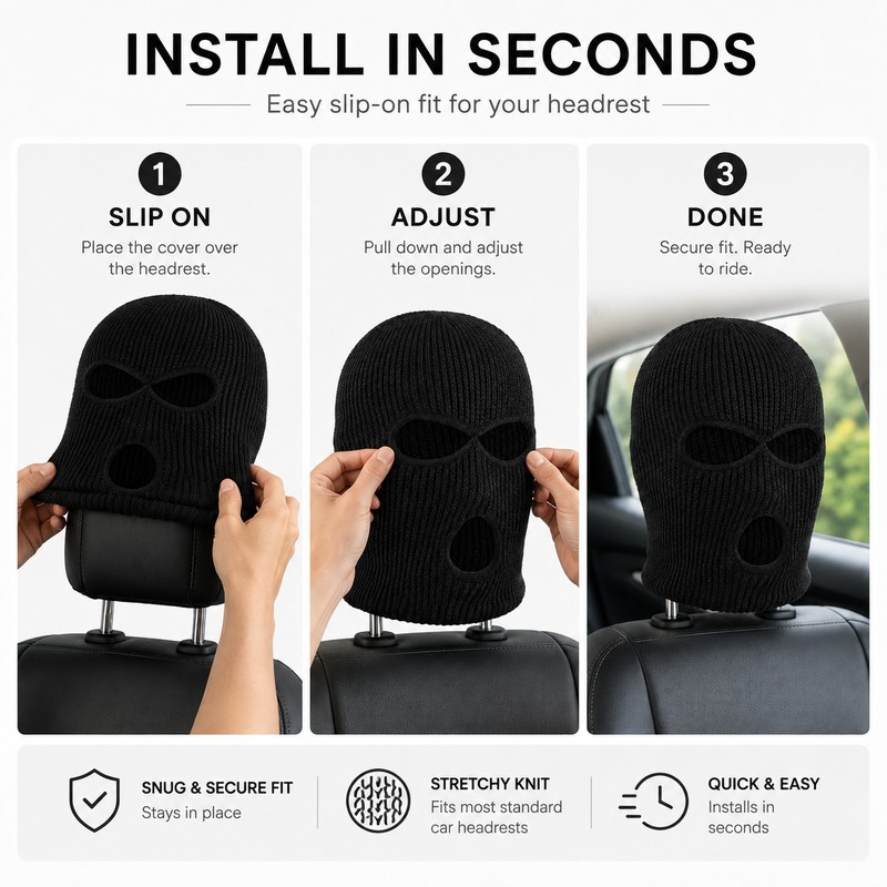 Car Headrest Cover for Interior Decor – 3-Hole Plush Mask-Style