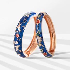 UJOY Colors Handcraft Jewelry Cloisonne Bracelet Enamel Bird Spring Hinged Womens Bangles Gifts Box 55C49-55A87 Navy Blue