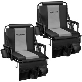 VIVOHOME Stadium Seats with Back Support and Cushion, 2 Pack Portable Bleacher Chairs with Cup Holder, Storage Bags and Shoulder Strap, Comfortable for Various Sports Events, Black and Gray