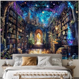 Lunerfex Magic Bookshelf Library Tapestry Wall Decor Tapestry for Bedroom Art Tapestries Wall Hanging for Bedroom Living Room Bookshelf05 44"x60"
