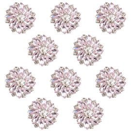 URROMA Light Pink Rhinestone Flower Buttons, 10 Pcs Flower-Shaped Crystal Buttons Sew on Buttons Embellishments for DIY Crafts Clothing Decor, 28 mm