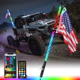 Xprite 3FT 1PC RGBW LED Whip Light, Remote & App Control DIY Chasing Pattern w/Stop Turn Reverse Brake Lights Safety Antenna Lighted Whips for ATV UTV Polaris RZR Can-am Buggy Jeep, 2 Year Warranty