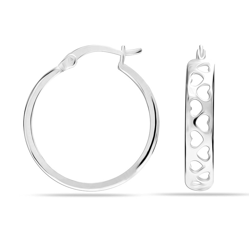 LeCalla Sterling Silver Jewelry SMALL Heart Filigree Light-Weight Click-Top Hoop