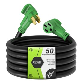 RVMATE 50 Amp 25 Feet RV/EV Extension Cord, Easy Plug in Handle, 14-50P to 14-50R with LED Indicator, ETL Listed, Come w/Storage Bag and Plastic Strap | RVMATE