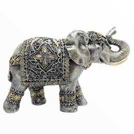 MORIN Imágenes | Figura Decorativa | Elefante Decorativo Hindú 20cm | Resina Pintada A Mano (Plateado)