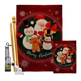 Holidays friends Burlap Garden House Flags Kit Wintertime Christmas Santa Marry Xmas Present Reindeer Season Snow Small Decorative Gift Yard Banner Double-Sided Made In USA 28 X 40