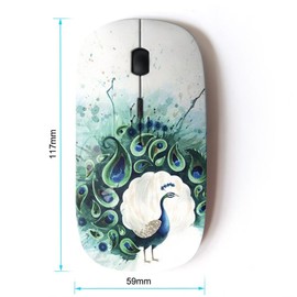 KawaiiMouse [ Optical 2.4G Wireless Mouse ] Teal Peacock Feather Painting Bird