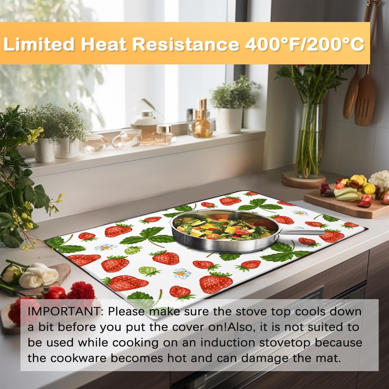 Stove Top Cover for Electric Stove，Christmas Kitchen Decor Red Strawberries