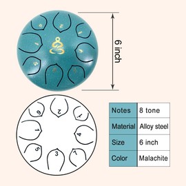 YoungMonic Steel Tongue Drum 6 Inches 8 Notes C Major Steel Drums Rain Chimes for Outside Percussion Instrument with Drum Mallets and Carry Bag