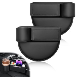 Leather Car Seat Gap Organizer - Adjustable Storage Box for Phones, Keys (Black, Driver's+Passenger's Seat)