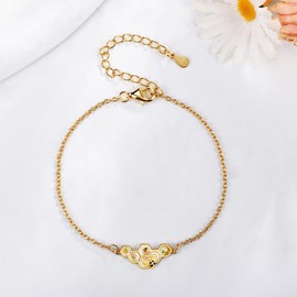 YAFEINI Bee Honeycomb Anklet 925 Sterling Silver Bee Flower Link Ankle Bracelets Bumble Bee Jewelry Gifts for Women, Large, Sterling Silver, no gemstone