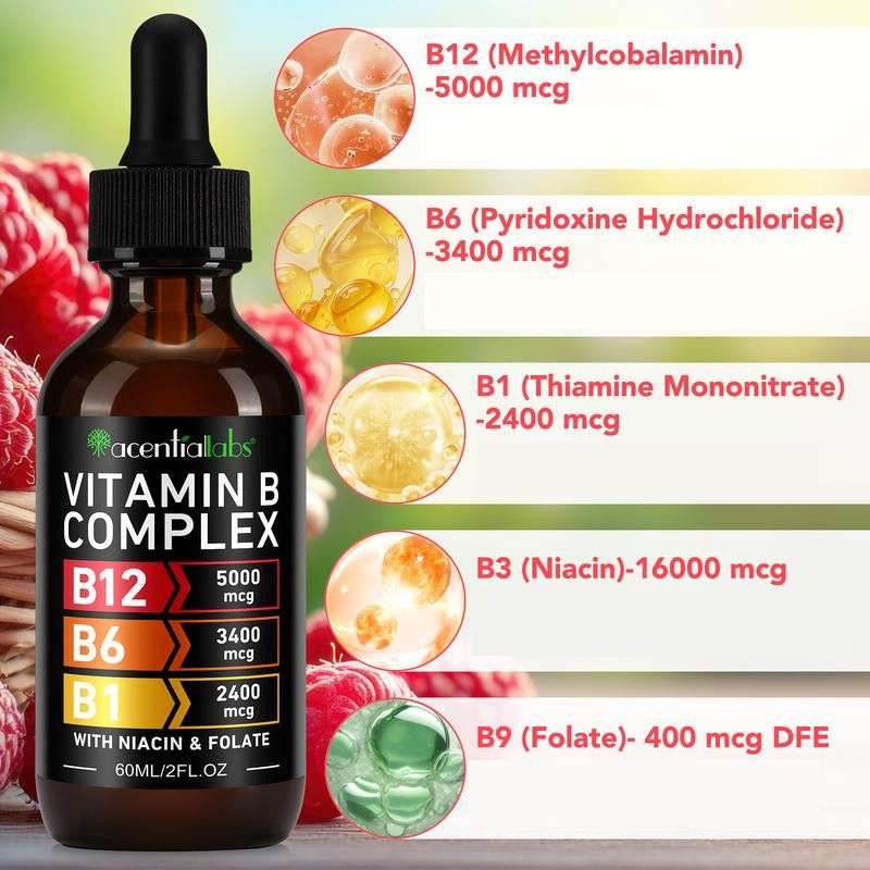 Acentiallabs Vitamin B-Complex with B12, B6, B1, Niacin, and Folat