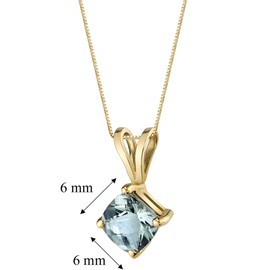 PEORA Green Amethyst Pendant in 14 Karat Yellow Gold, Classic Solitaire, Cushion Cut, 6mm, 100% Natural & Real, Sparkling Green Amethyst Necklace, For Jewelry Gift & Everyday Wear, w/Jewelry Box