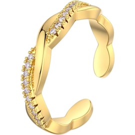 Inlaid Zircon Toe Rings for Women Solid Adjustable Foot Rings Summer Beach Foot Jewelry (Gold, 15MM)