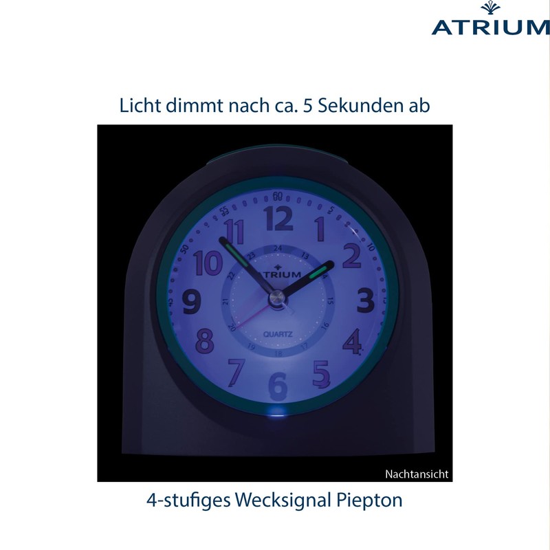 Atrium Kinder Wecker Analog Quarz ohne Ticken mit Licht und