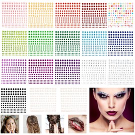 18 Colores Gemas Faciales,2970 Piezas Gemas Faciales Tornasol,Autoadhesivas Gema para la Cara,3/4/5/6 mm,Gema acrílica con brillantina,para DIY,Decora