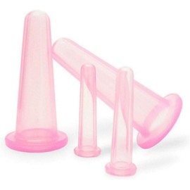 4 Stück/Set 2 Gesichtstassen und 2 Mini Gesichtstassen Silikon Massage Schröpfen Set Körpermassage Helfer Hautpflege für Gesicht Hals Rücken Augen Manuelle Massagewerkzeuge Rosa